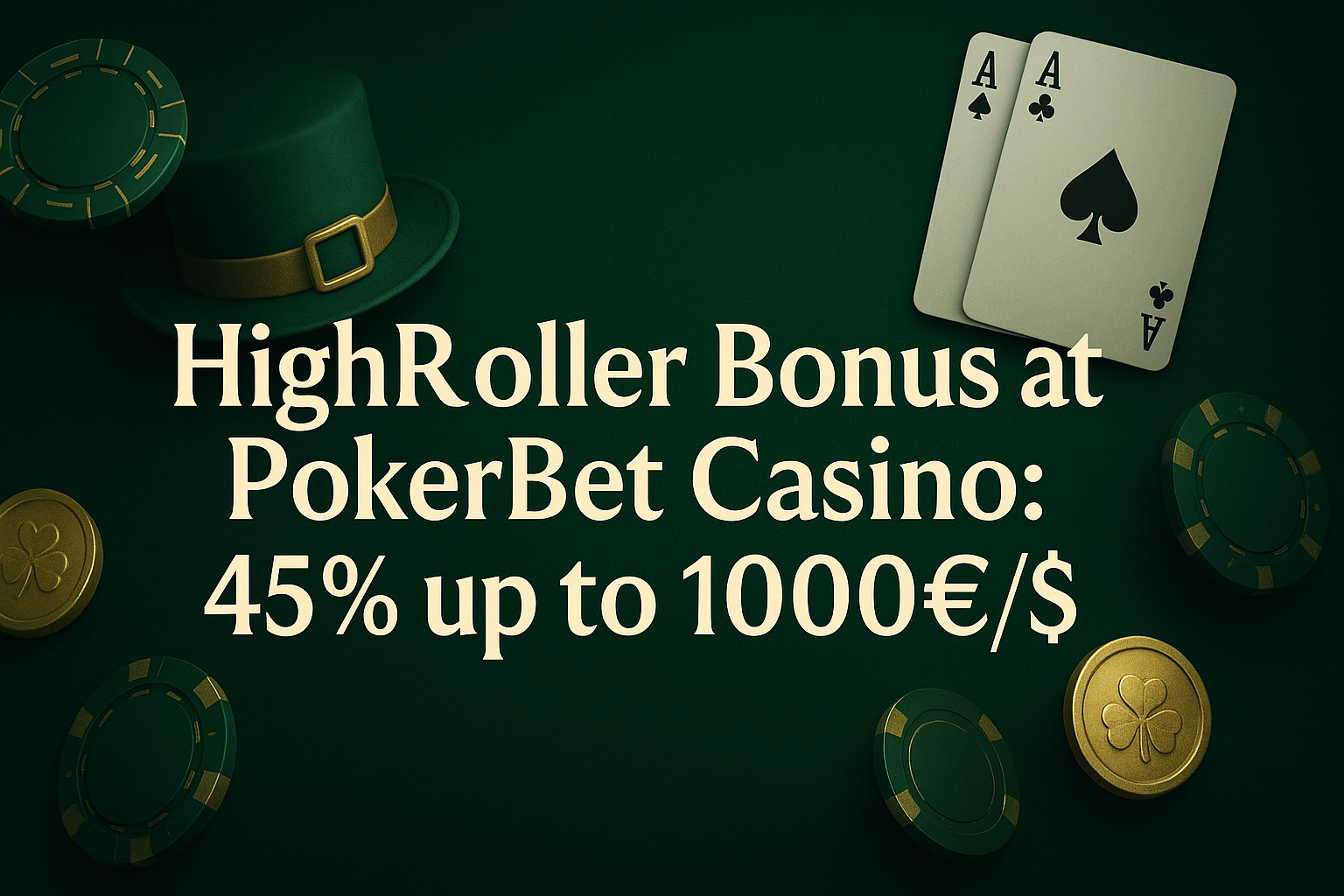 PokerBet Highroller Post Article Thumbnail featuring text, 2 aces and casino bonus chips
